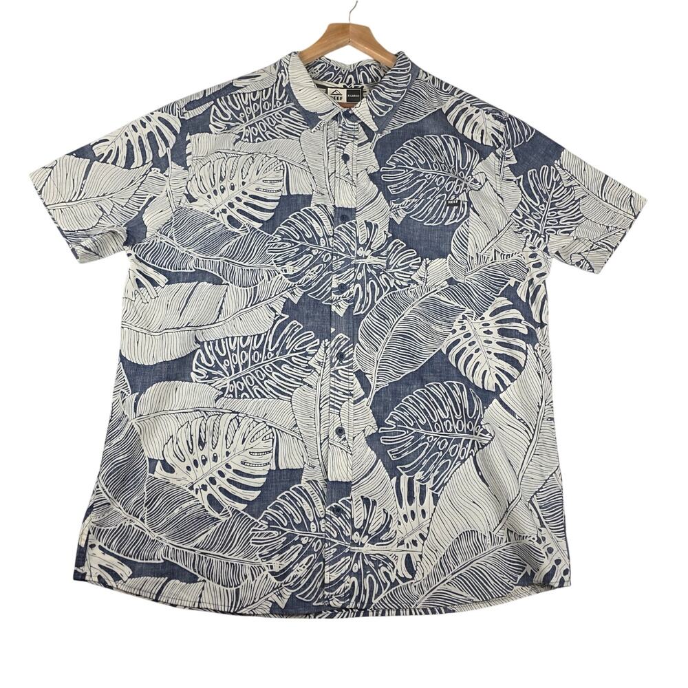 Navy Reef Tropical Print Button Down Shirt